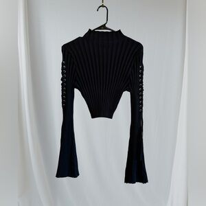 Witchy shirt!! Black ribbed lace up sweater crop top